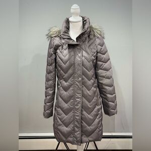 SALE! Pewter Kenneth Cole Long Puffer Coat Size M EUC